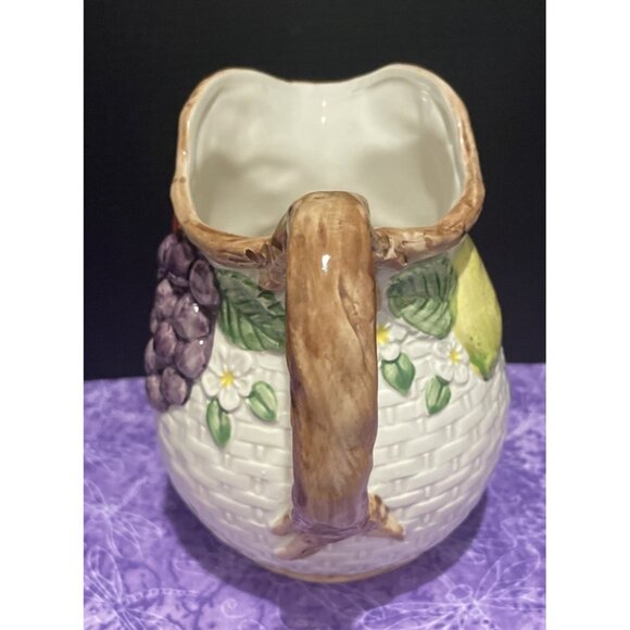 Vintage Fitz and Floyd Pitcher Fruit Flair Basket Weave 3/4 QT 1990 Cottagecore - Picture 4 of 6